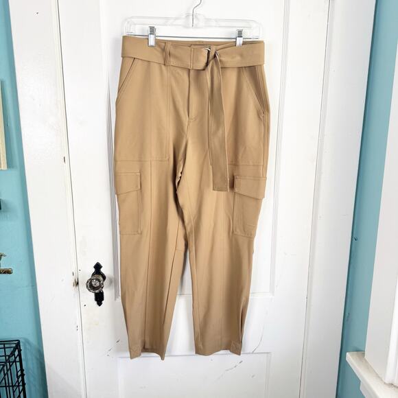 Banana Republic Slim Refined Stretch Cargo Pant Latte Cream Belted Beige Size 4 - Picture 2 of 14